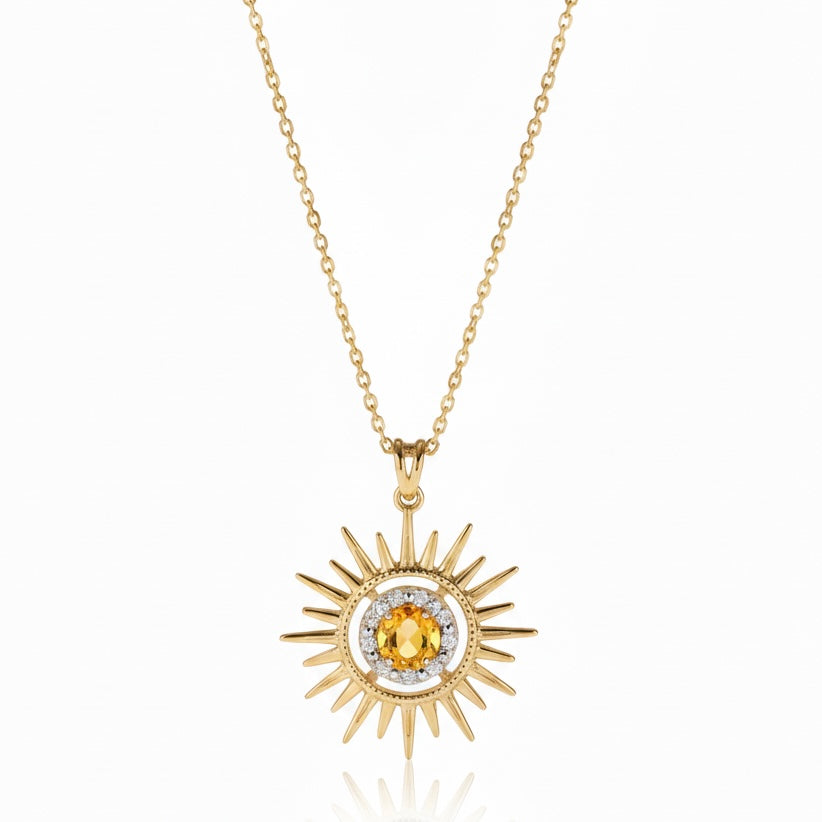 Aurore Sun Necklace in Diamond and Citrine
