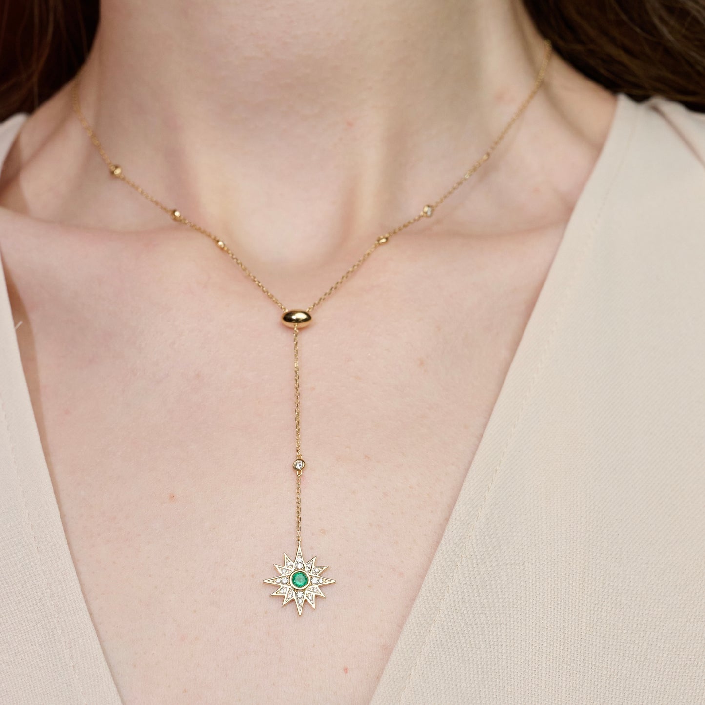 Astra Lariat Necklace in Diamond and Emerald