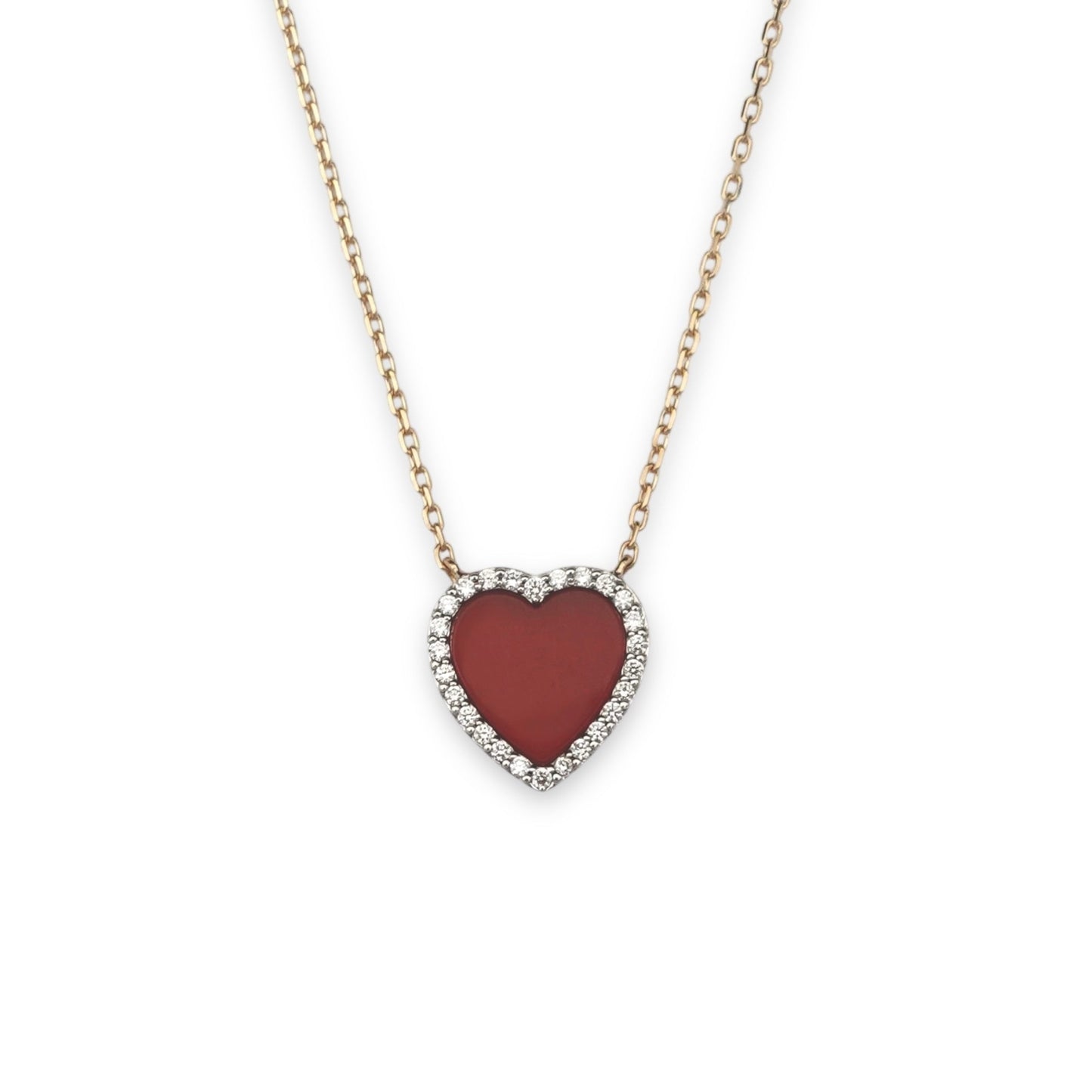 Agathe Heart Necklace in Diamond & Carnelian - 18k Gold - Lynor