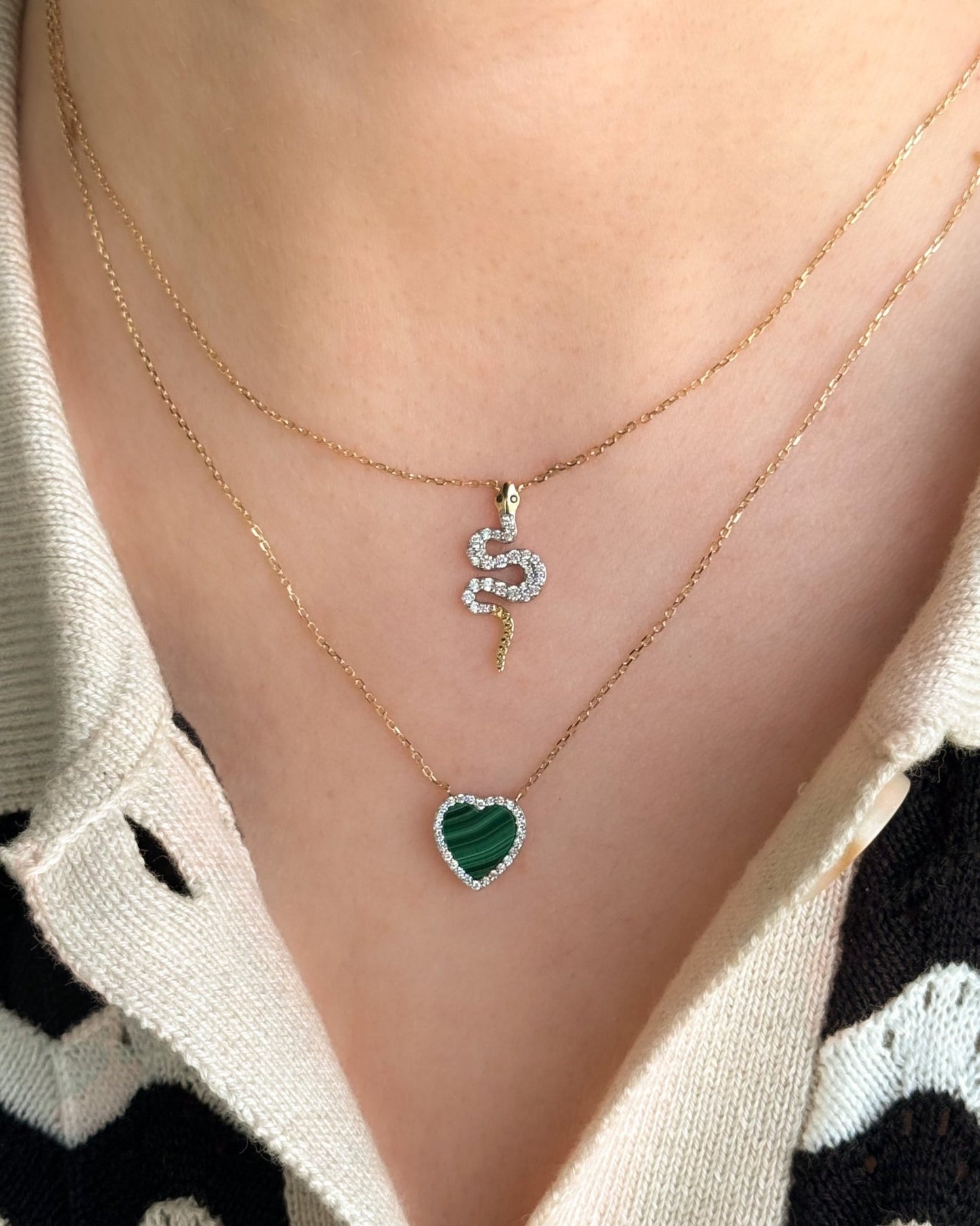 Agathe Heart Necklace in Diamond & Malachite - 18k Gold - Lynor