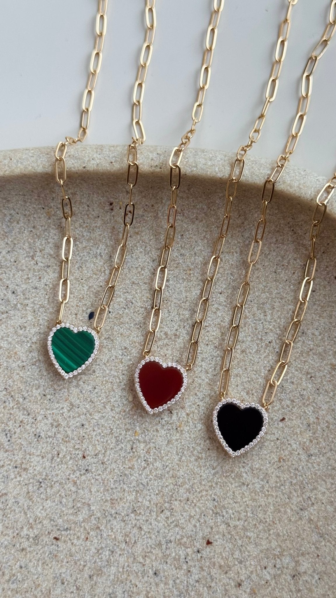 Agathe Links Necklace in Diamond and Malachite - 18k Gold - Lynor