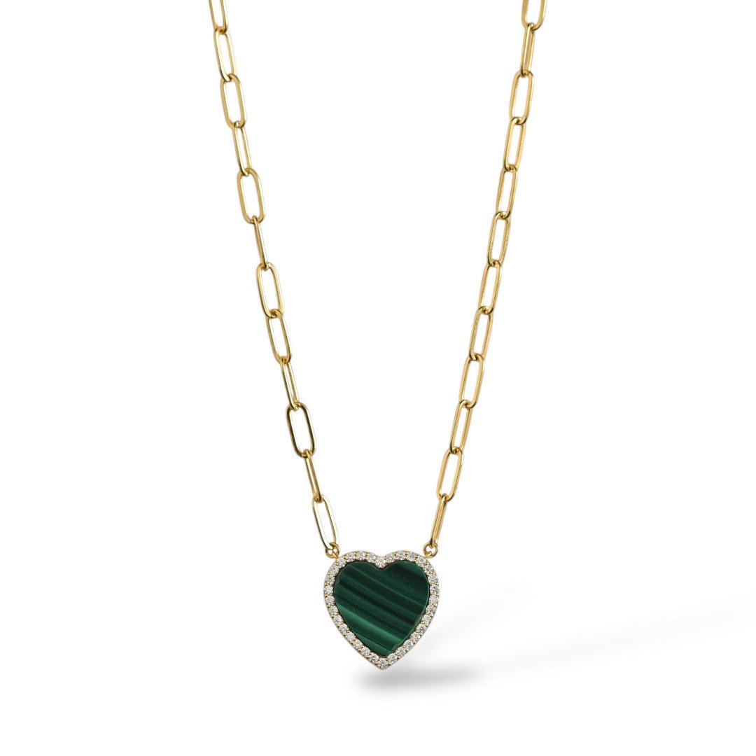 Agathe Links Necklace in Diamond and Malachite - 18k Gold - Lynor