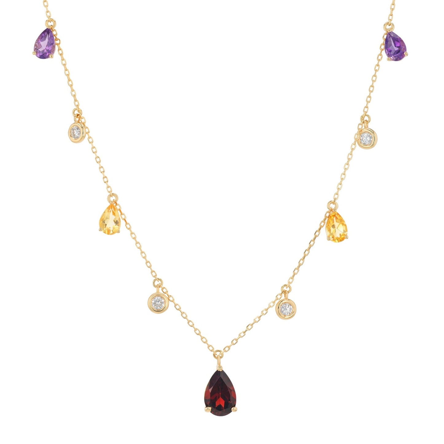 Arlo Necklace in Diamond, Amethyst & Garnet - 18k Gold - Lynor