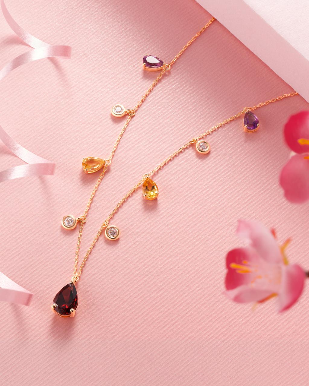 Arlo Necklace in Diamond, Amethyst & Garnet - 18k Gold - Lynor
