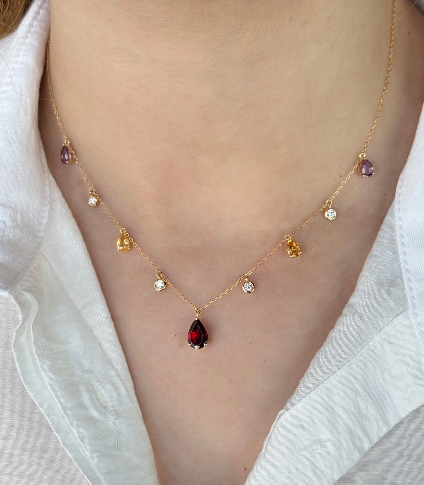 Arlo Necklace in Diamond, Citrine, Amethyst & Garnet - 18k Gold - Lynor