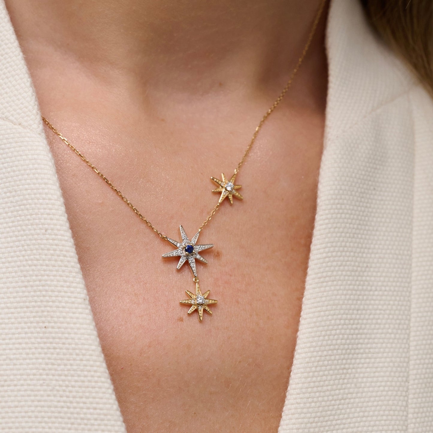 Astra Drop Necklace in Diamond and Sapphire - 18k Gold - Lynor