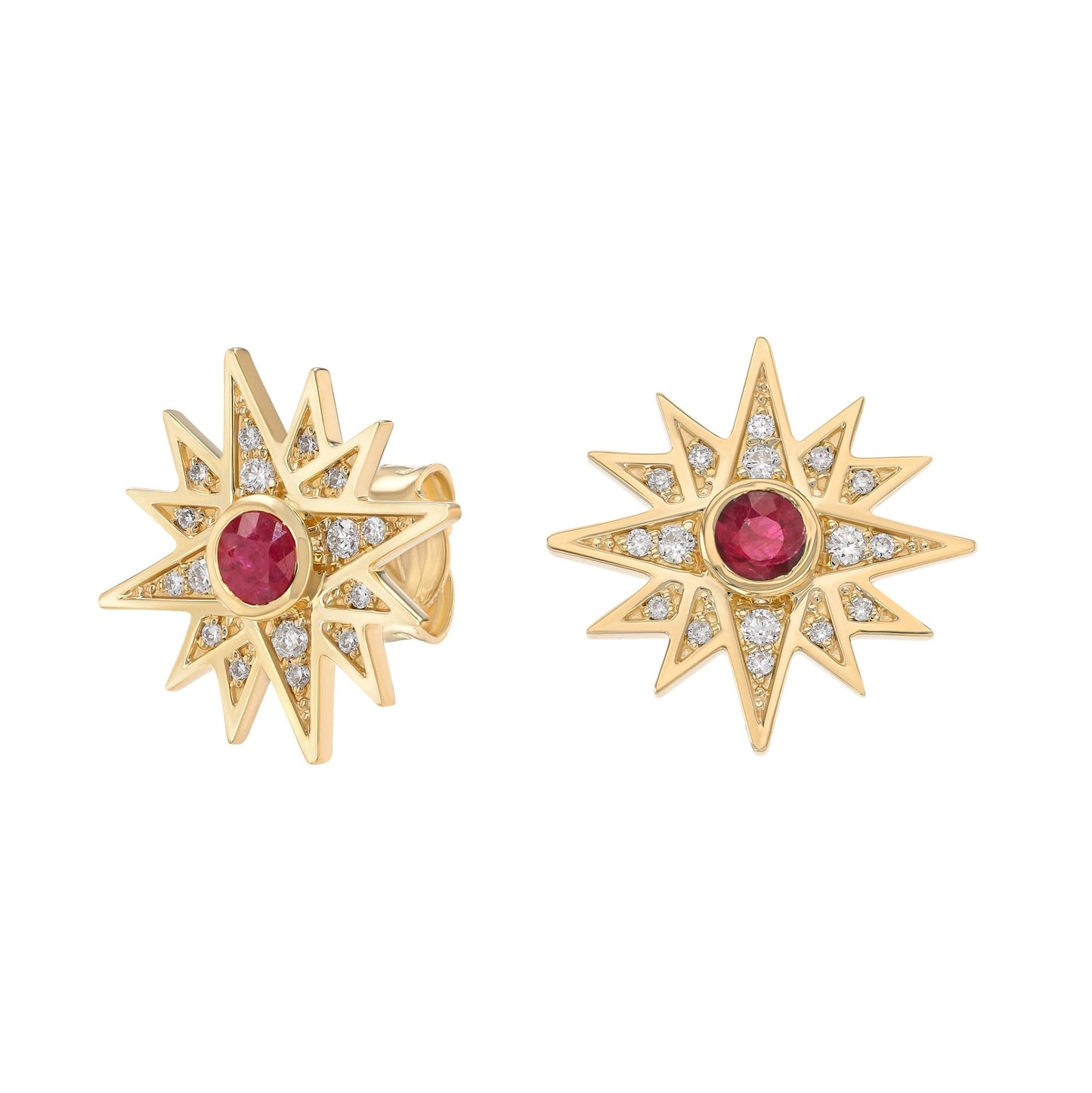 Astra Earrings in Diamond and Ruby - 18k Gold - Lynor