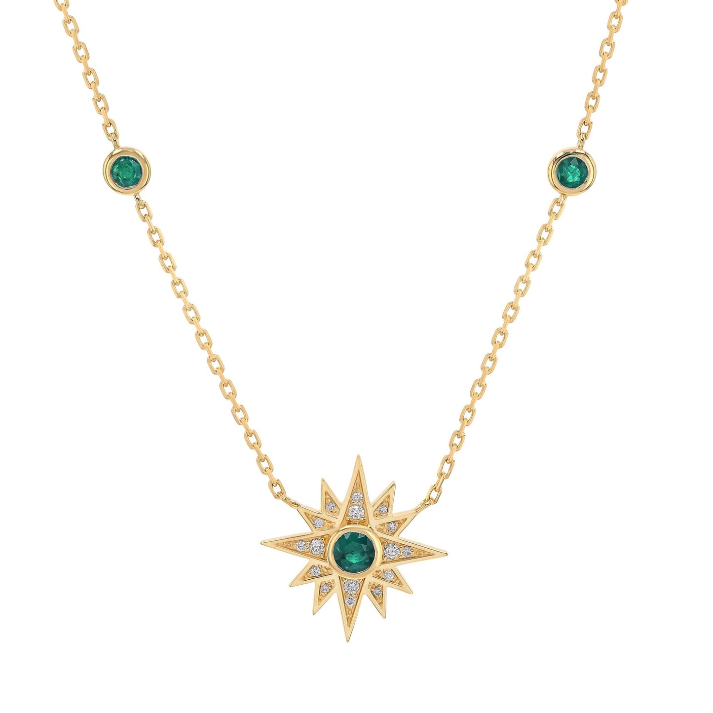 Astra Necklace in Diamond and Emerald - 18k Gold - Lynor