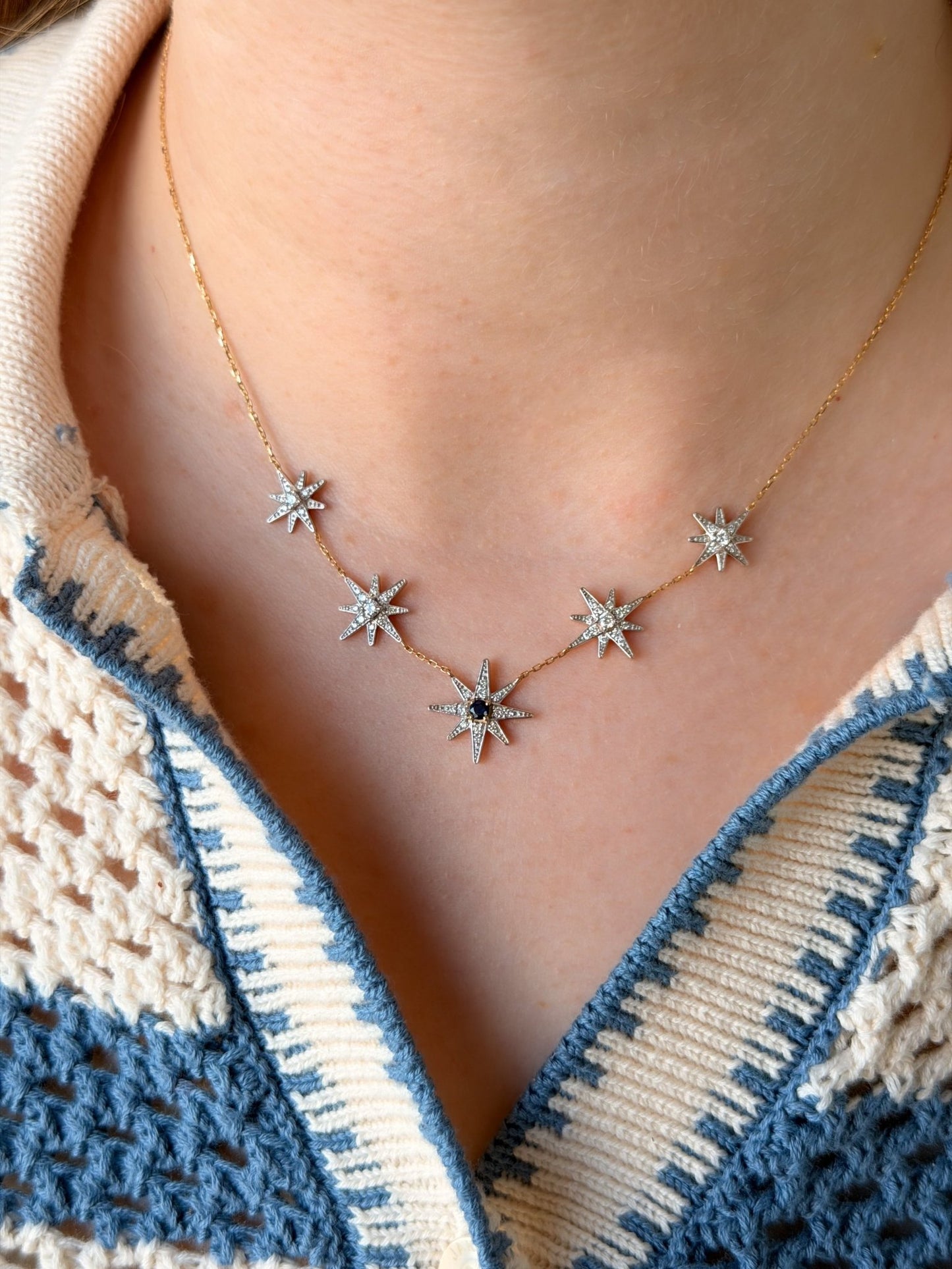 Astra Solis Necklace in Diamond and Sapphire - 18k Gold - Lynor