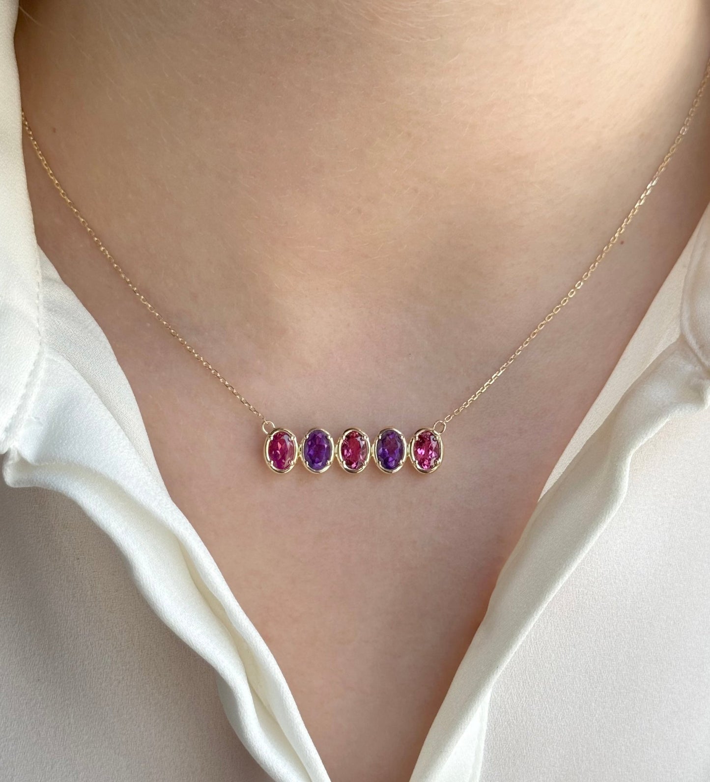 Bailey Necklace in Amethyst & Pink Topaz - 18k Gold - Lynor