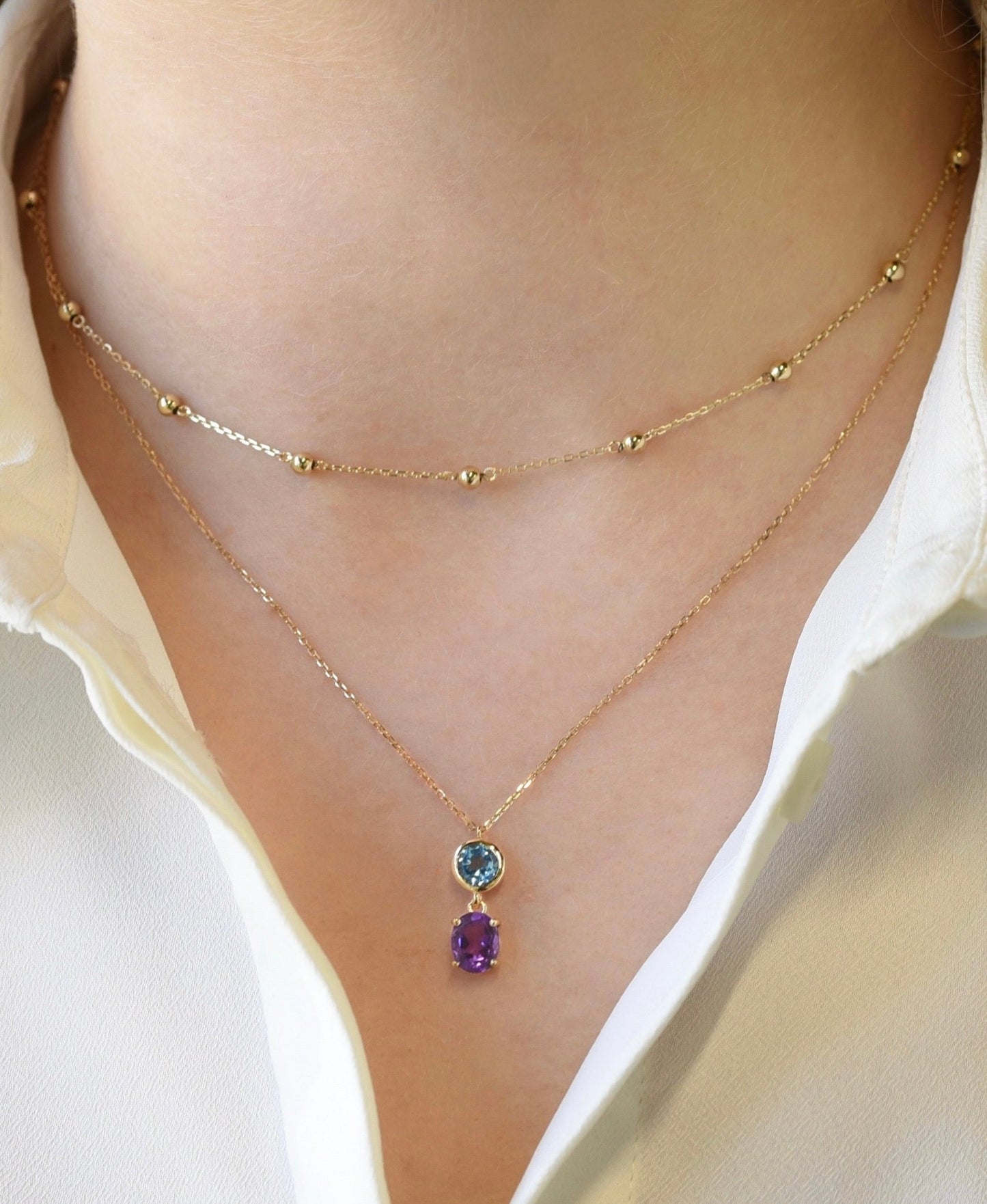 Demi Necklace in Topaz and Amethyst - 18k Gold - Lynor