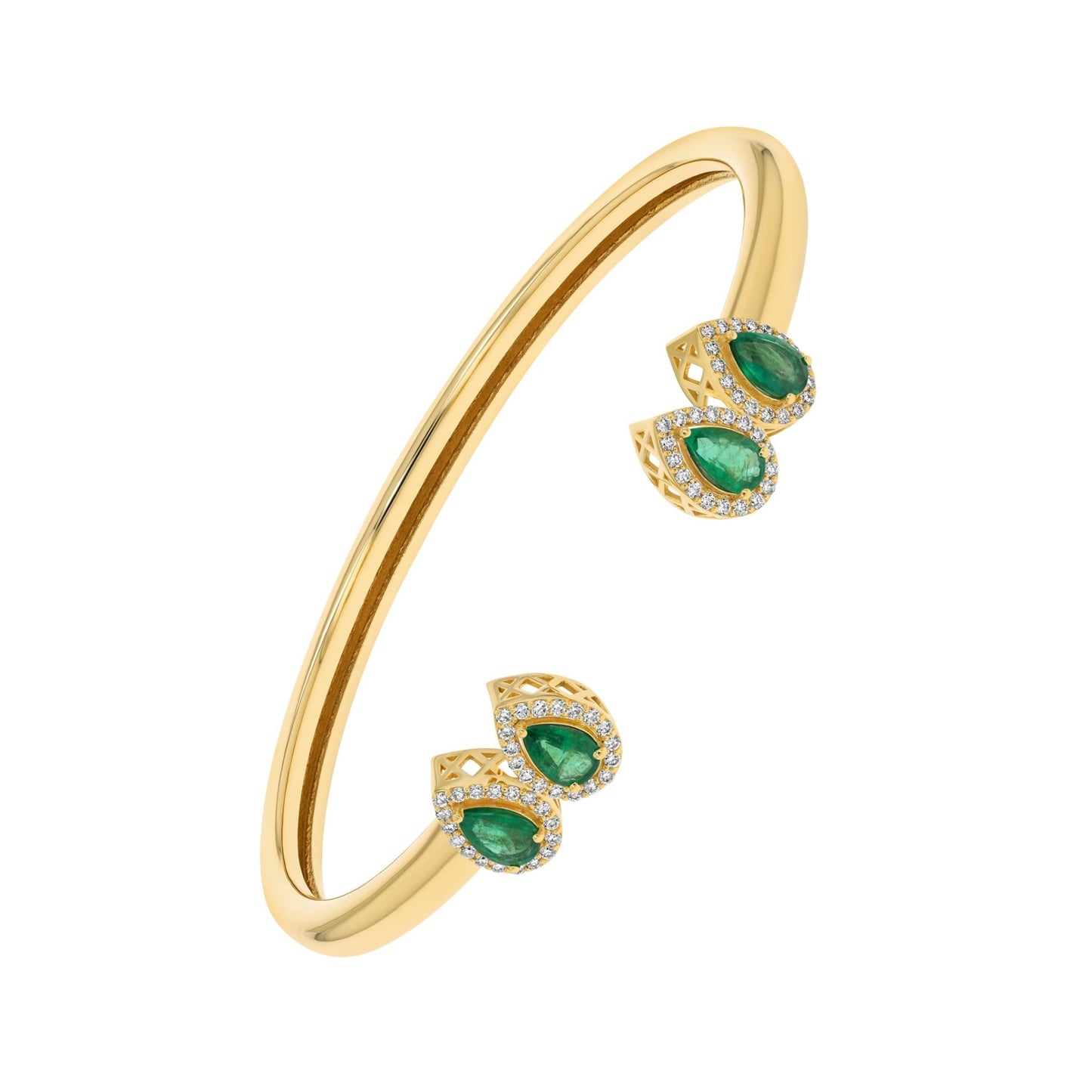 Double Pear Bangle in Diamond and Emerald - 18k Gold - Lynor