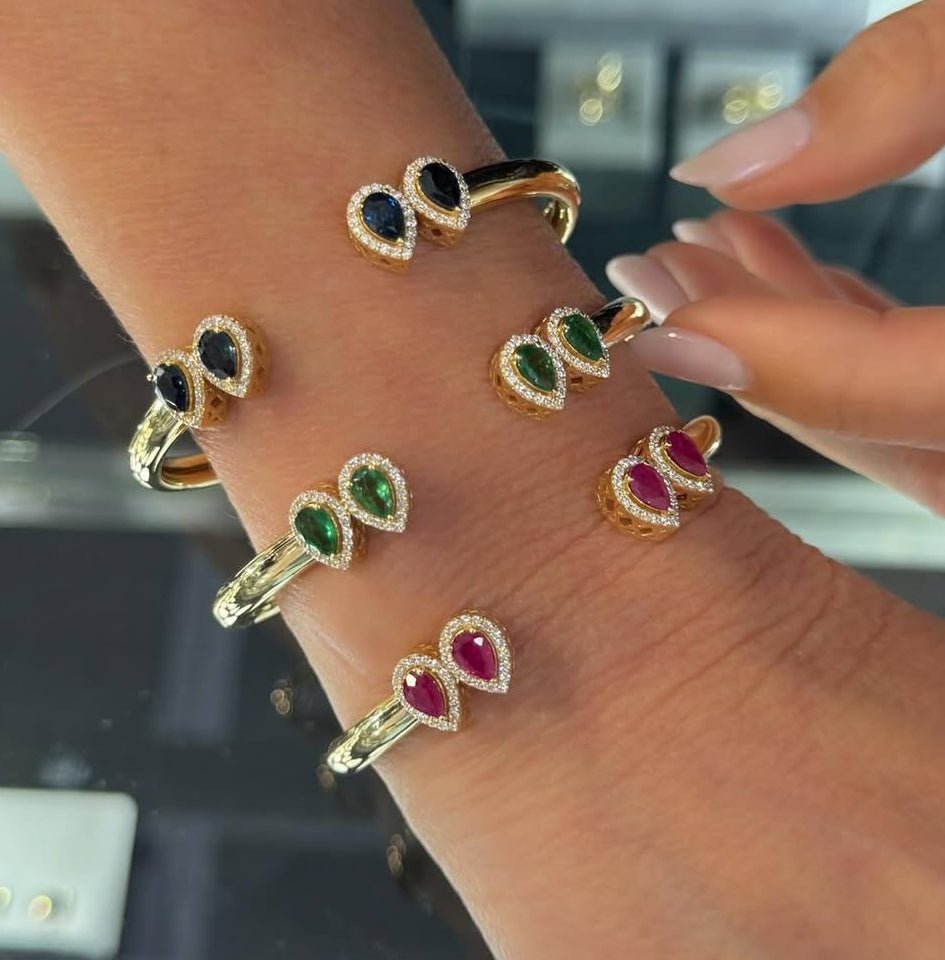 Double Pear Bangle in Diamond and Ruby - 18k Gold - Lynor
