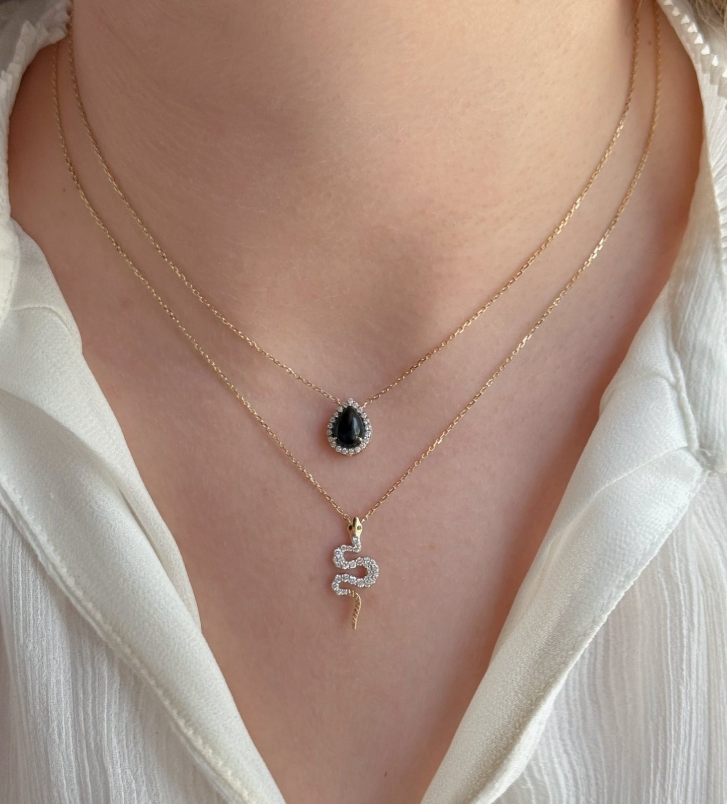 Garda Necklace in Diamond and Black Onyx - 18k Gold - Lynor