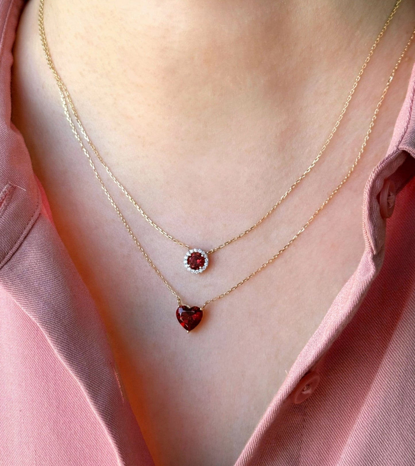 Garnet Coeur Necklace - 18k Gold - Lynor