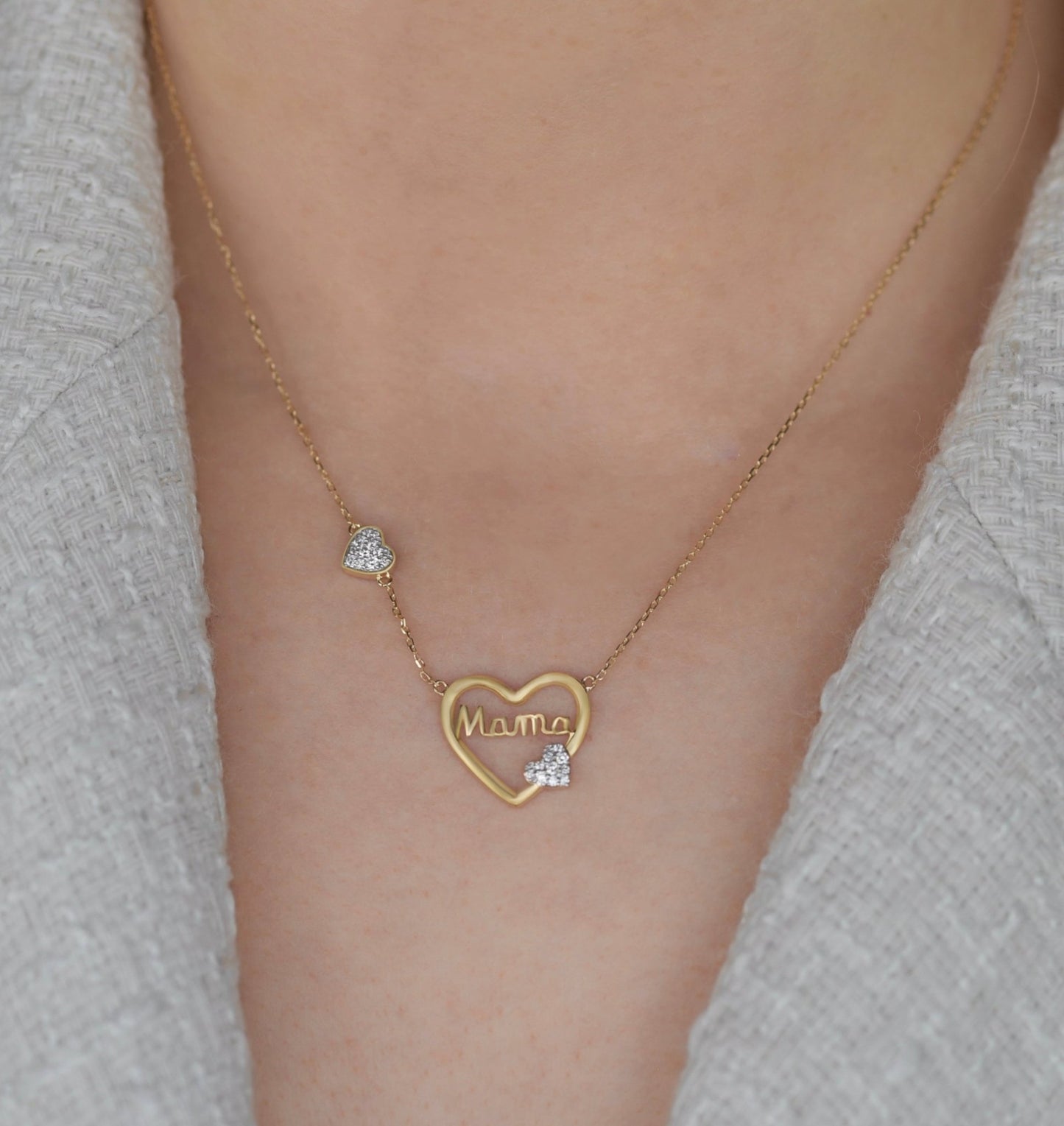 Mama Hearts Necklace in Diamond - 18k Gold - Lynor