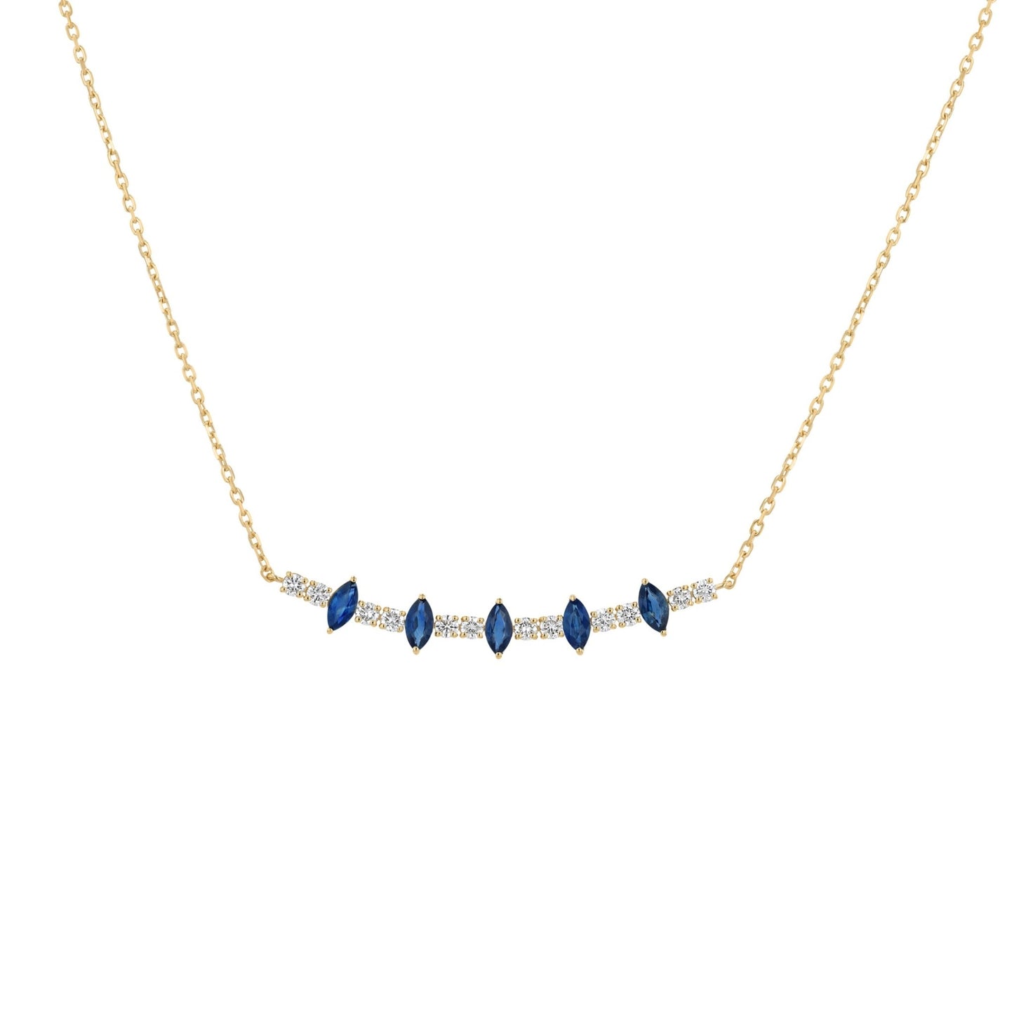 Marquise Necklace in Diamond and Sapphire - 18k Gold - Lynor