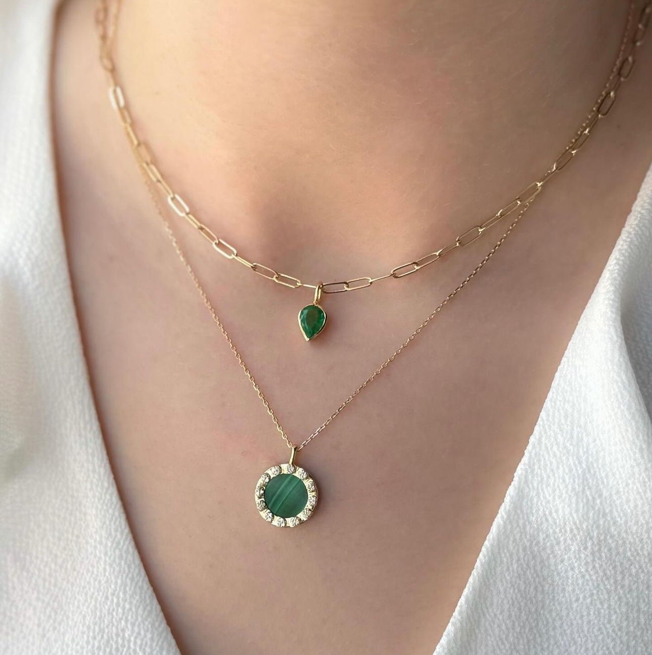 Mavi Necklace in Diamond and Green Malachite - 18k Gold - Lynor