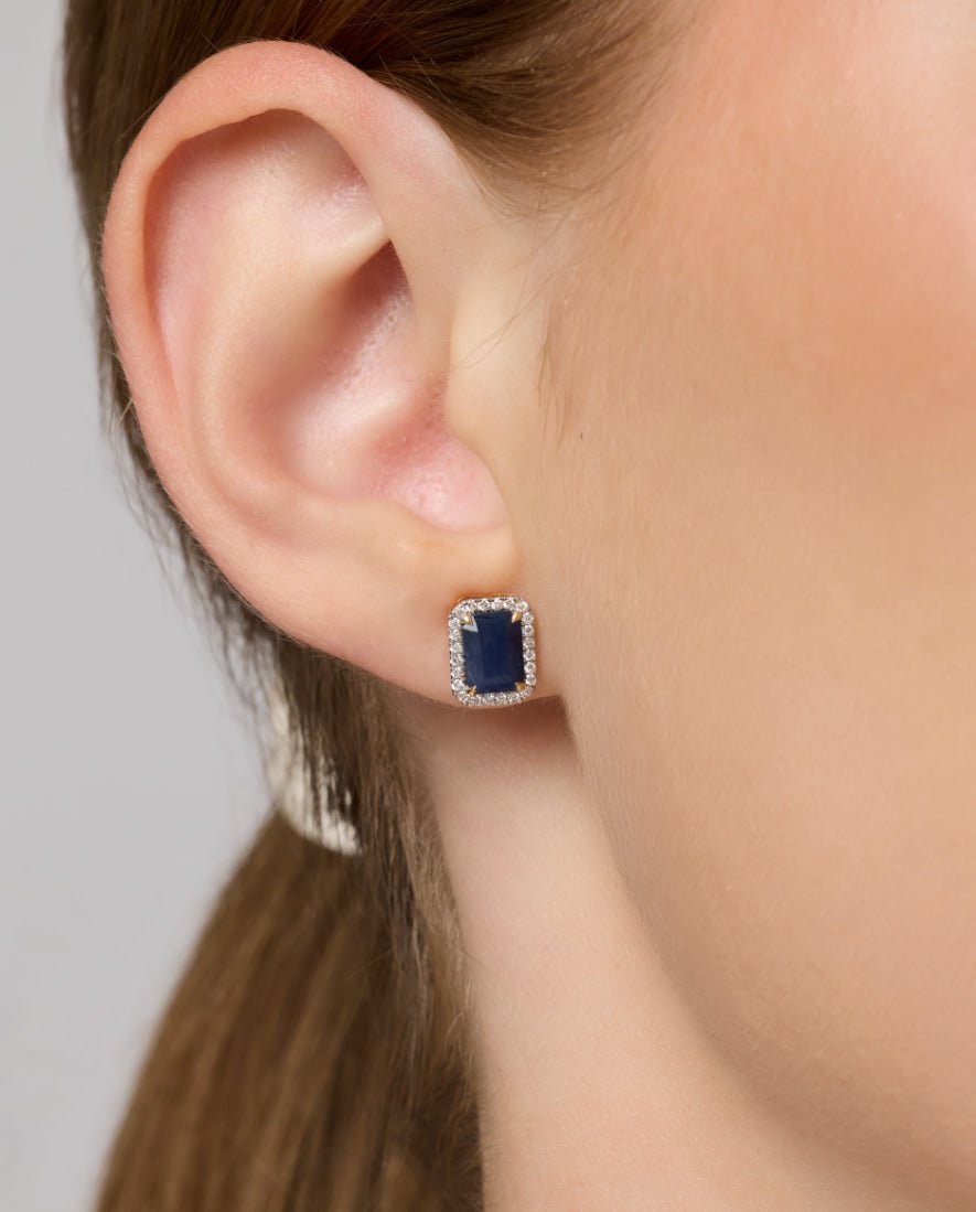 MCeleste Earrings in Diamond and Blue Sapphire - 18k Gold - Lynor