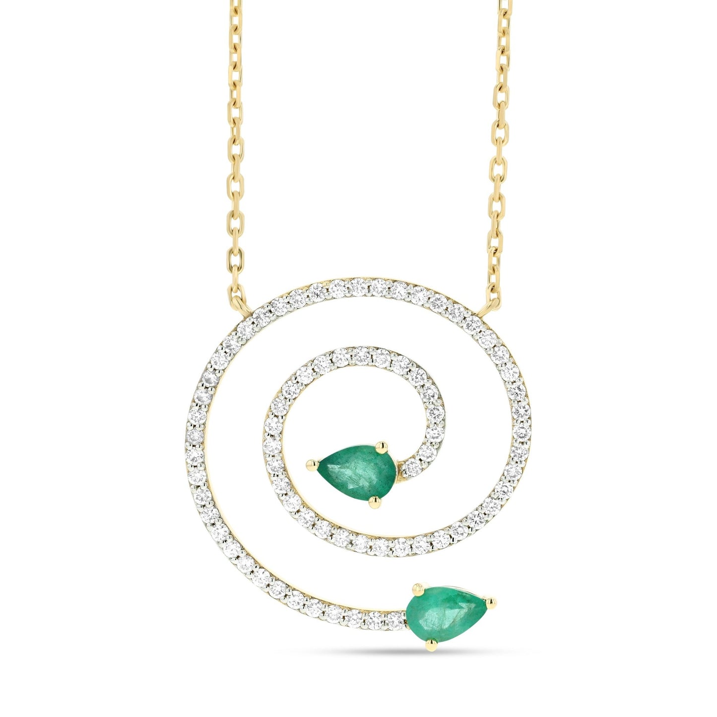 Spiral Necklace in Diamond and Emerald - 18k Gold - Lynor