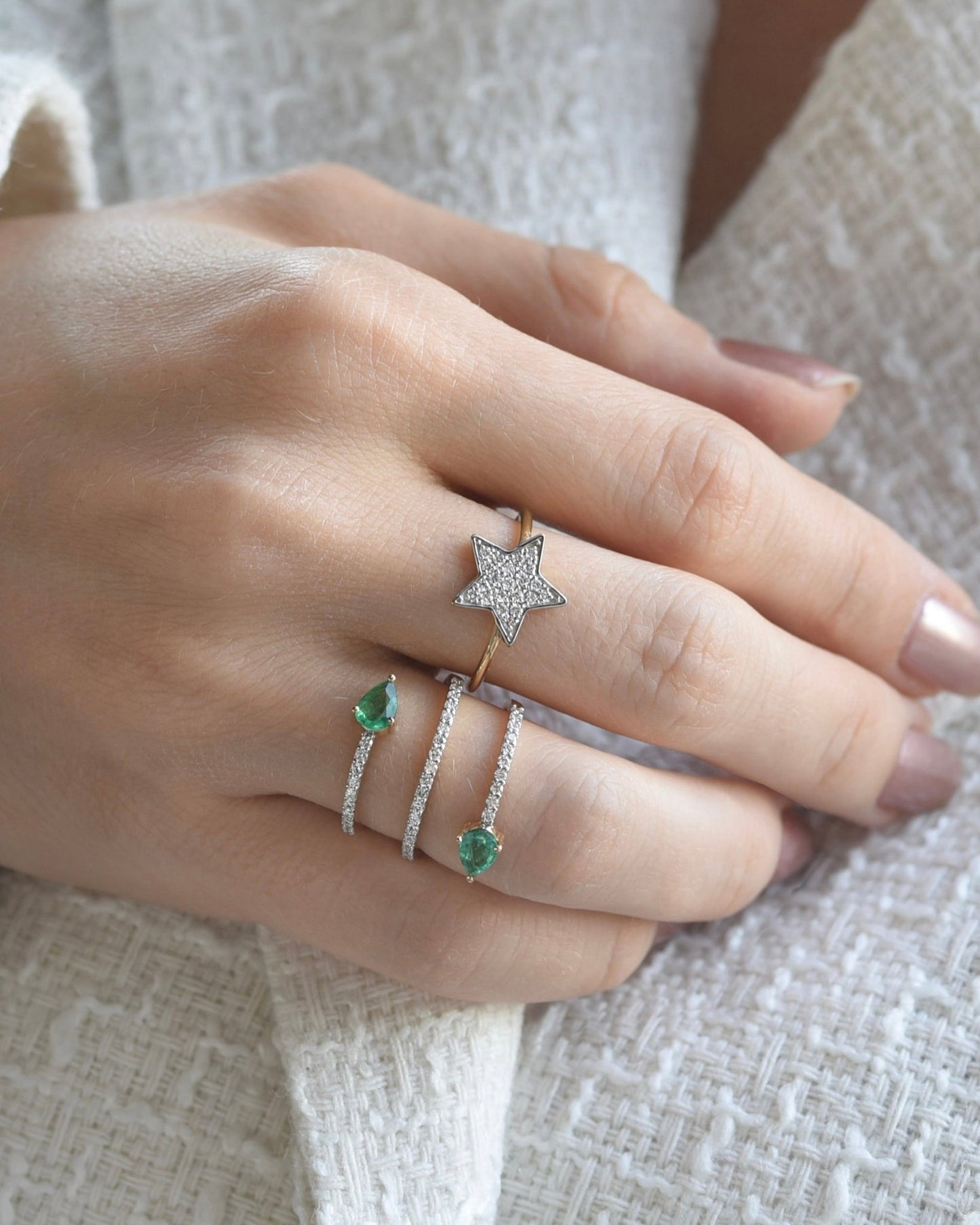 Spiral Ring in Diamond and Emerald - 18k Gold - Lynor