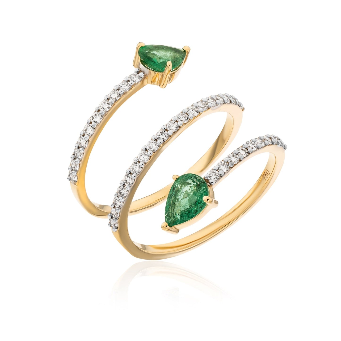 Spiral Ring in Diamond and Emerald - 18k Gold - Lynor