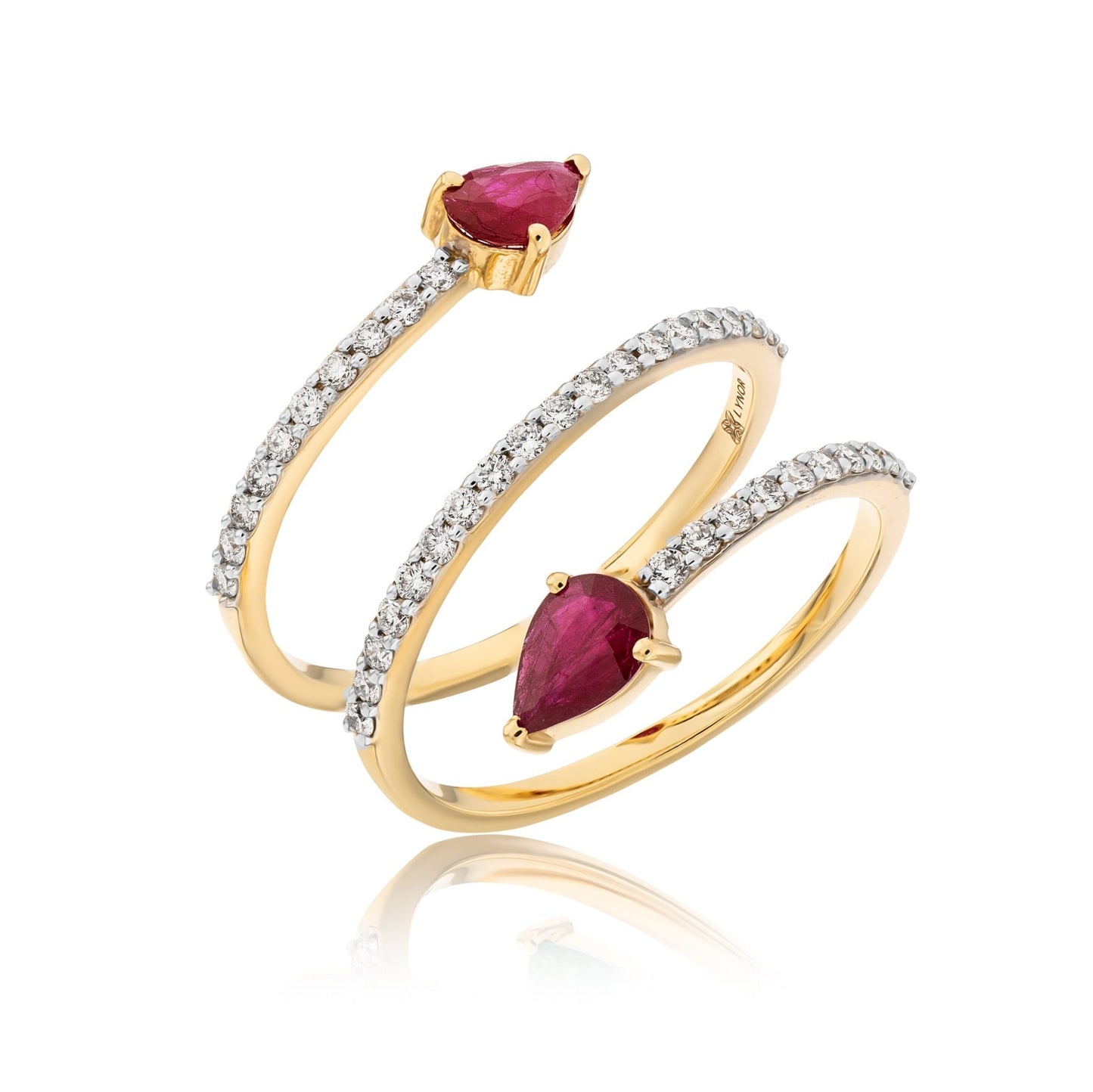 Spiral Ring in Diamond and Ruby - 18k Gold - Lynor