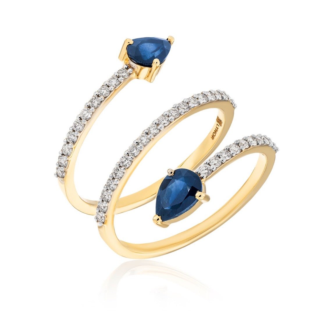 Spiral Ring in Diamond and Sapphire - 18k Gold - Lynor