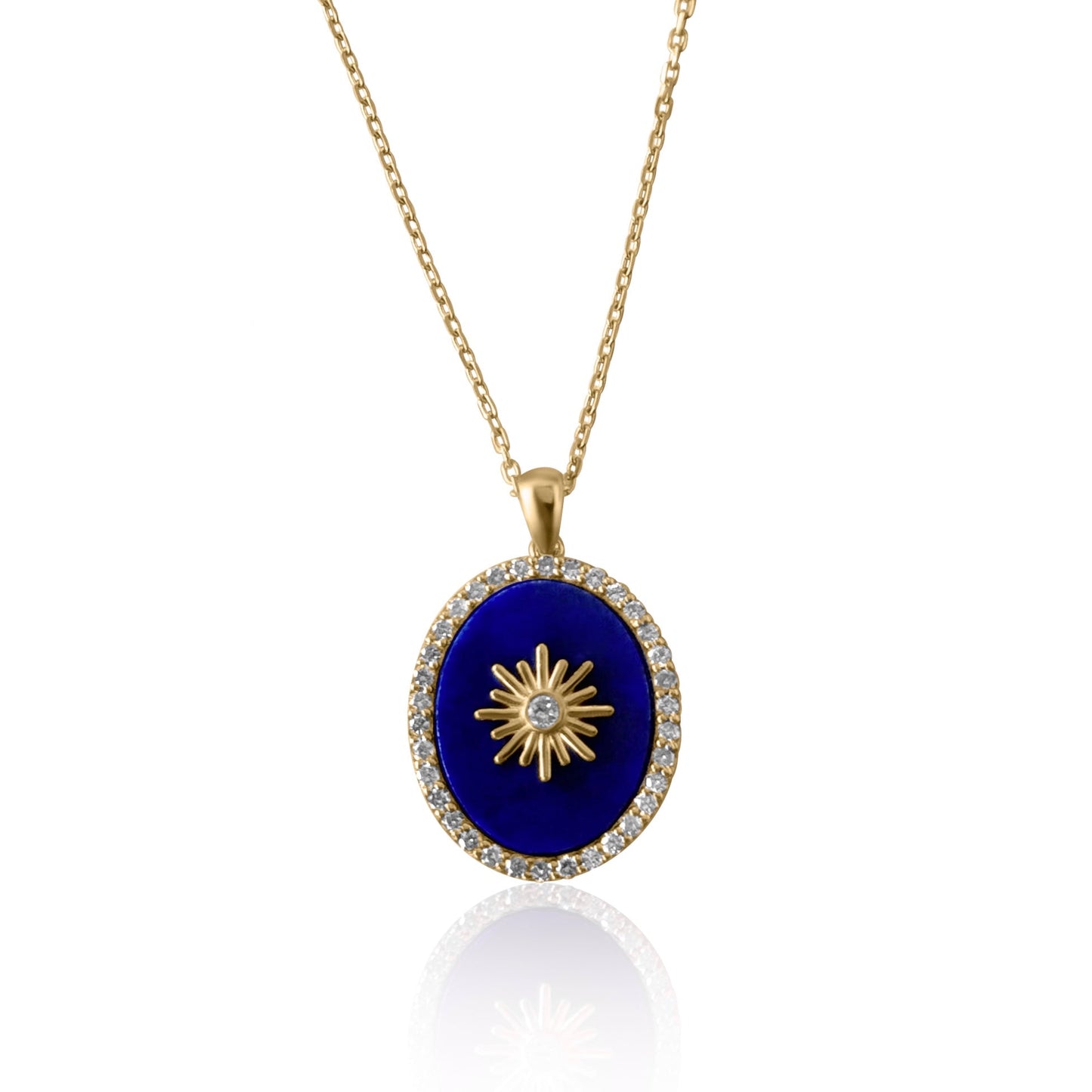 Sun Oval Necklace in Diamond and Lapis Lazuli - 18k Gold - Lynor