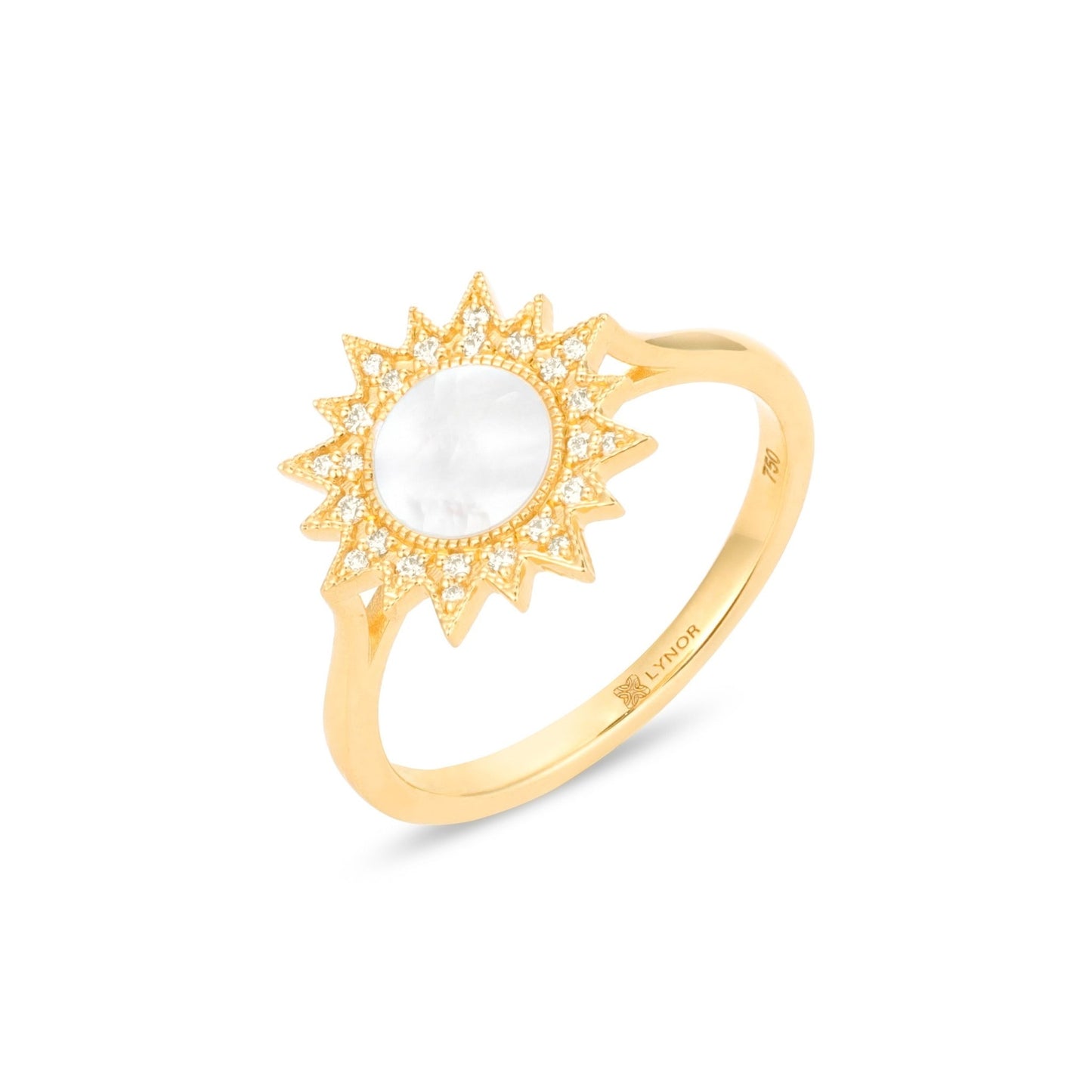 Sunbeam Ring in Diamond and Mother of Pearl - 18k Gold - Lynor