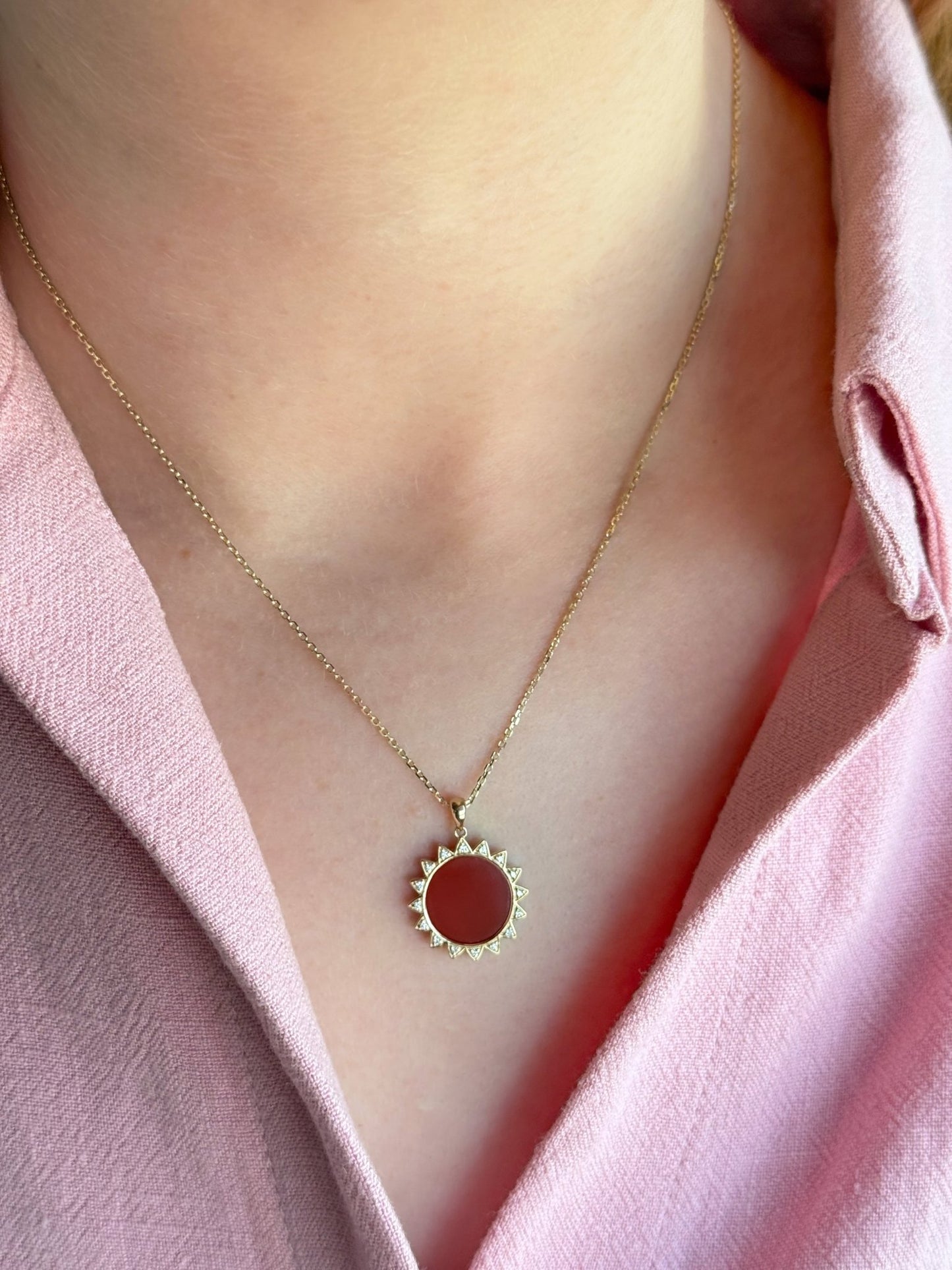 Sunshine Necklace in Carnelian and Diamond - 18k Gold - Lynor