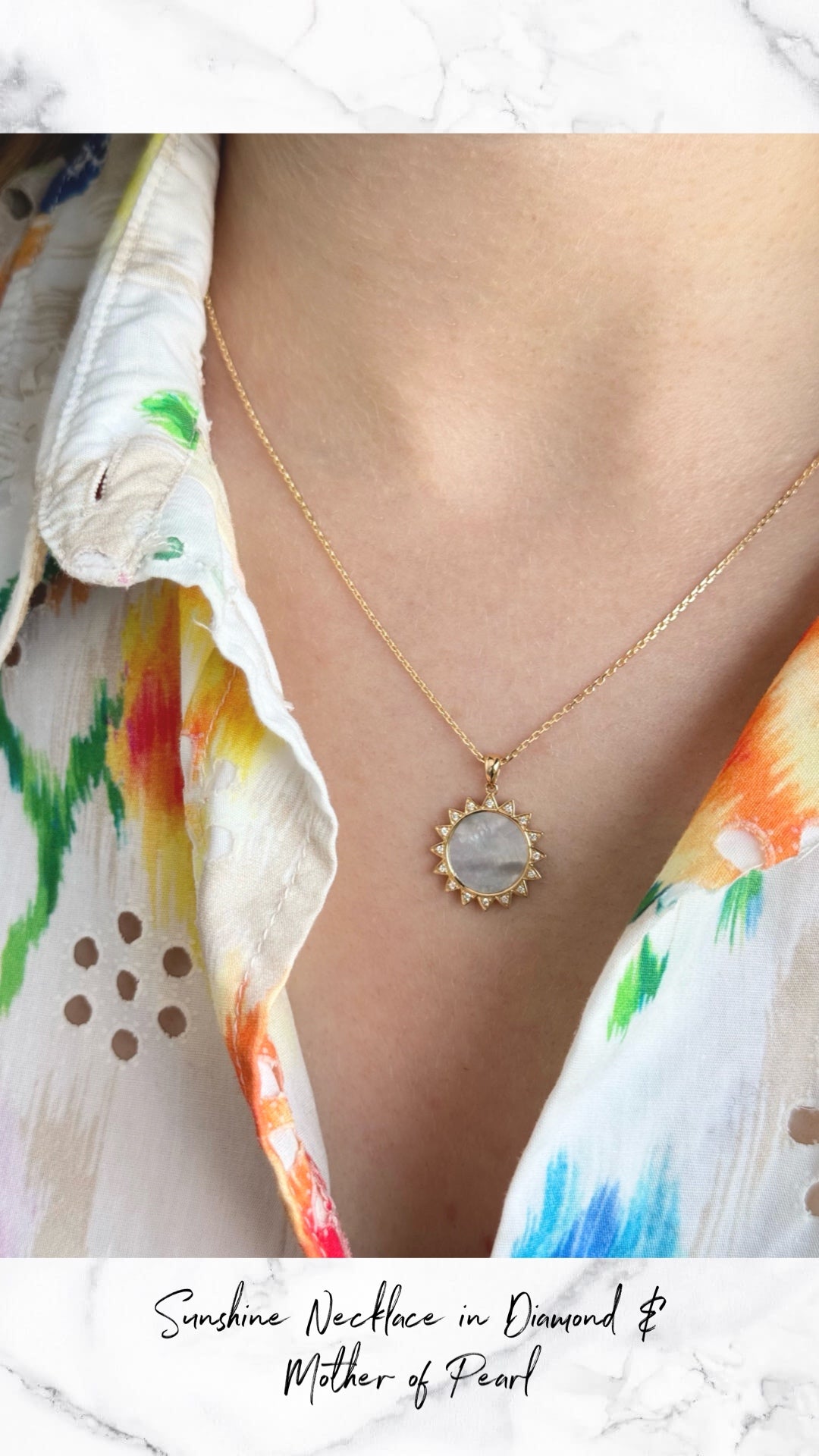 Sunshine Necklace in Mother of Pearl and Diamond - 18k Gold - Lynor