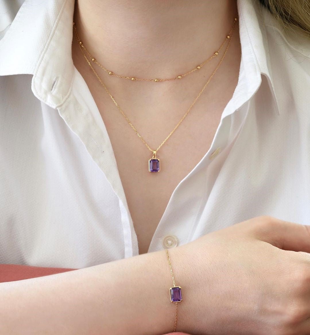 Amy Necklace in Amethyst - 18k Gold - Ly