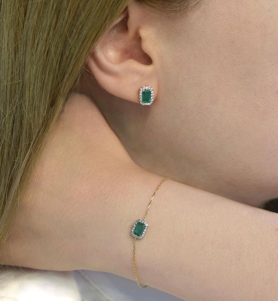 Annie Earrings in Emerald and Diamond - 18k Gold - Ly