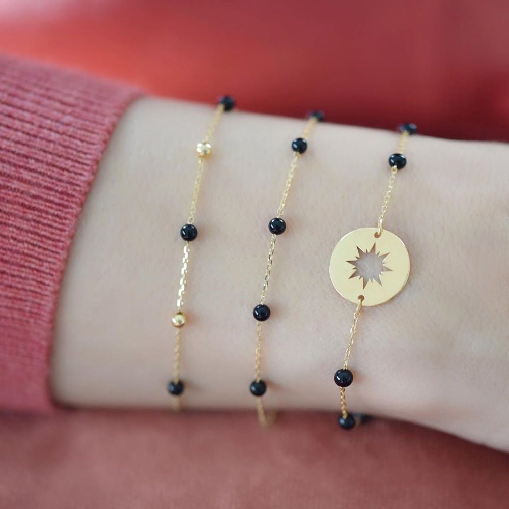 Beaded Bracelet in Black Onyx - 18k Gold - Ly