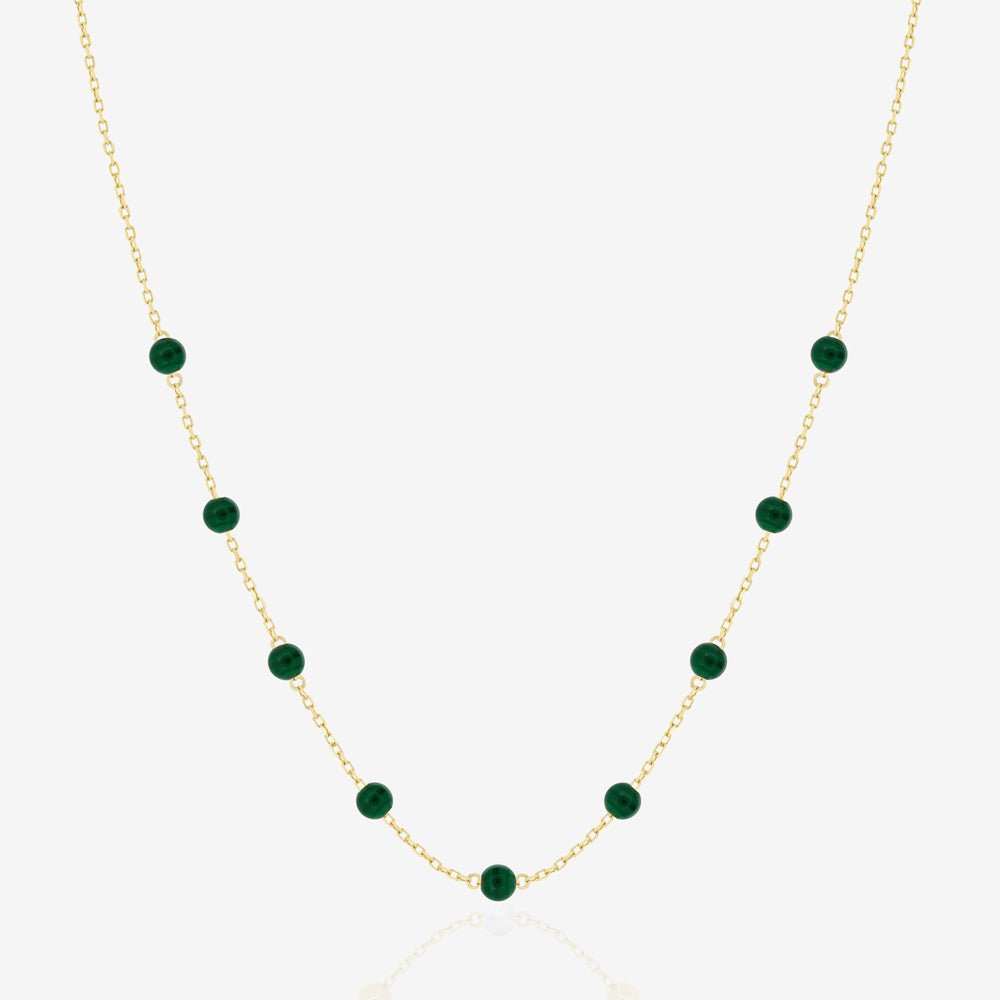 Beaded Necklace in Green Malachite - 18k Gold - Ly