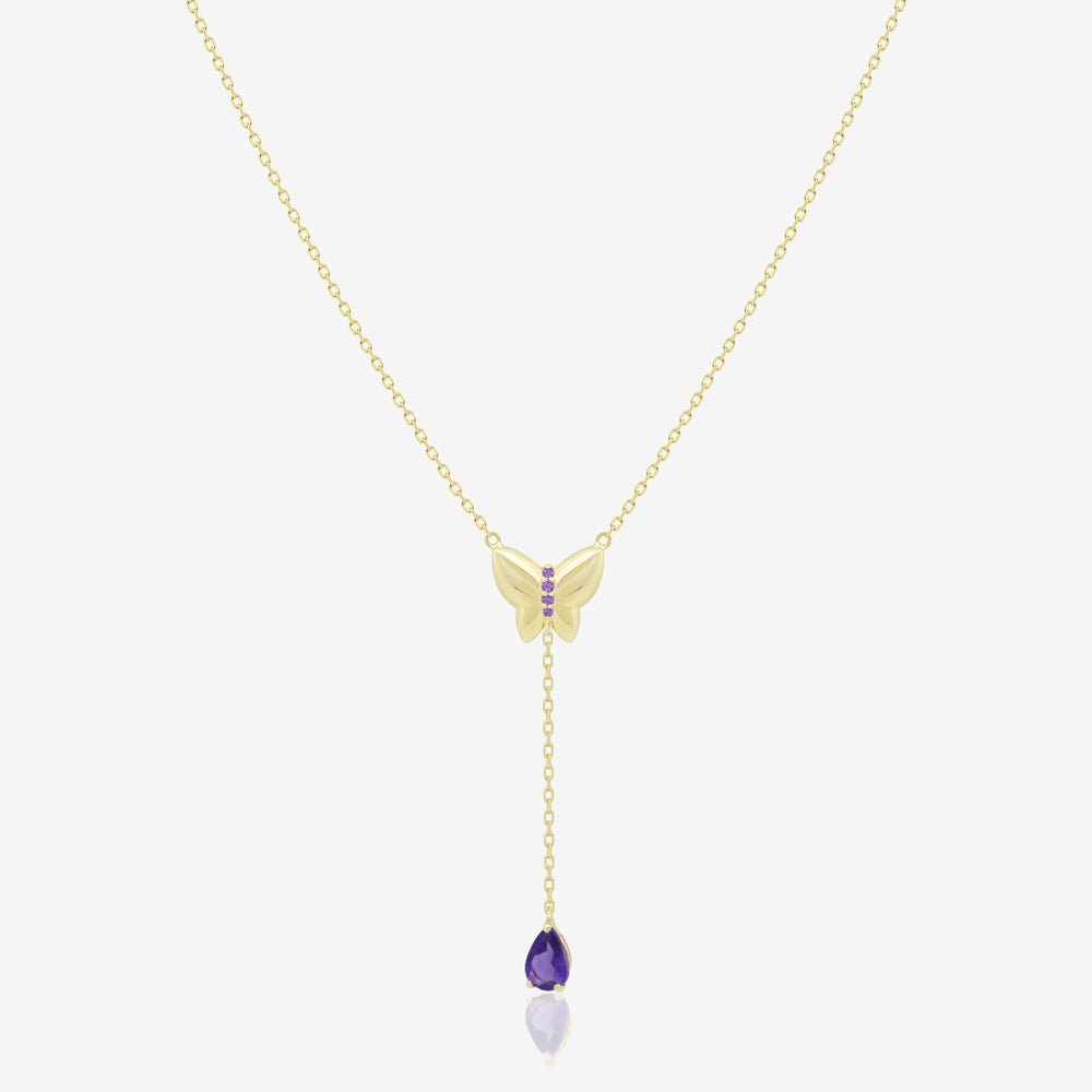 Butterfly Lariat Necklace in Amethyst - 18k Gold - Ly