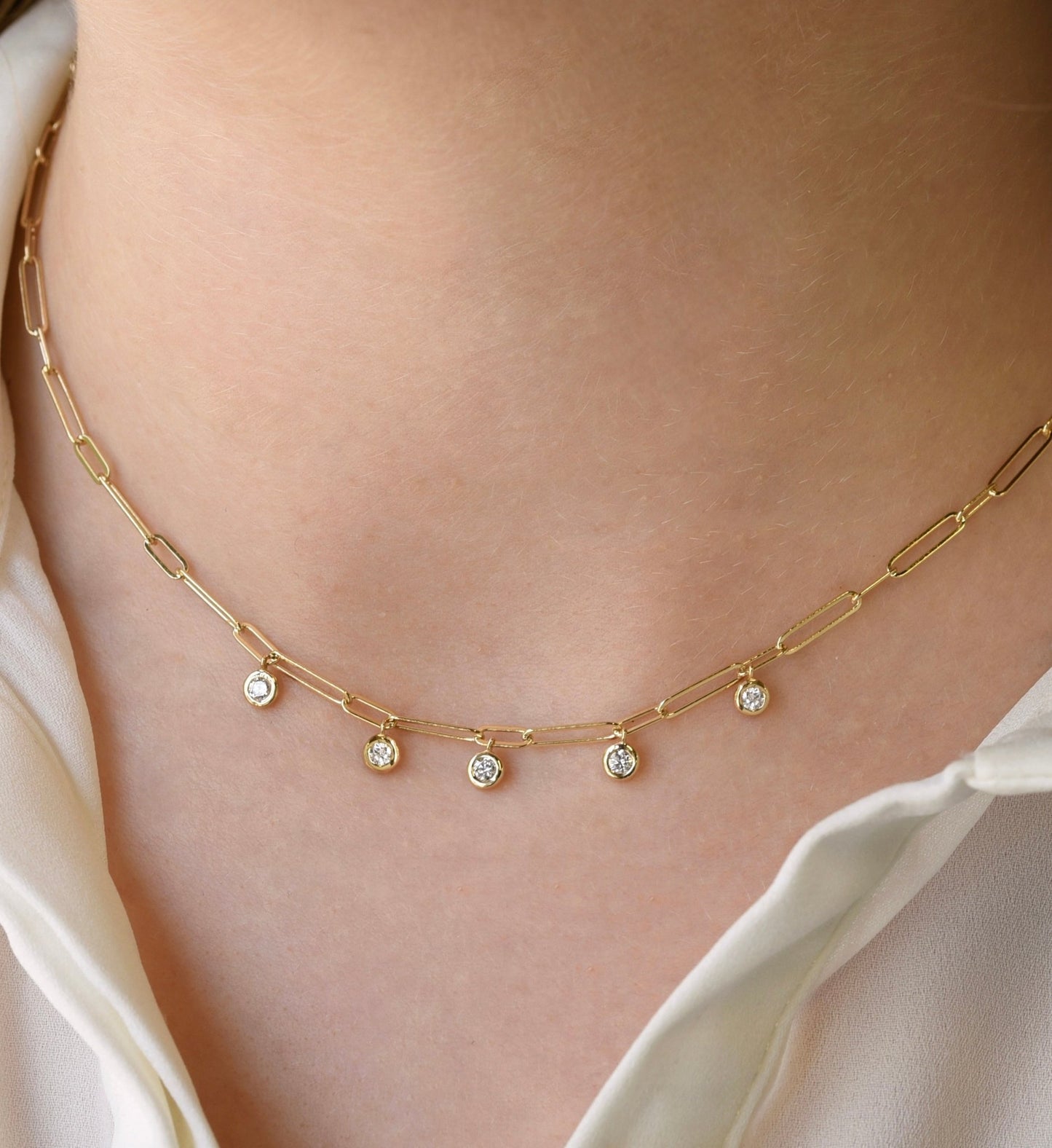Clips Necklace in Diamond - 18k Gold - Lynor