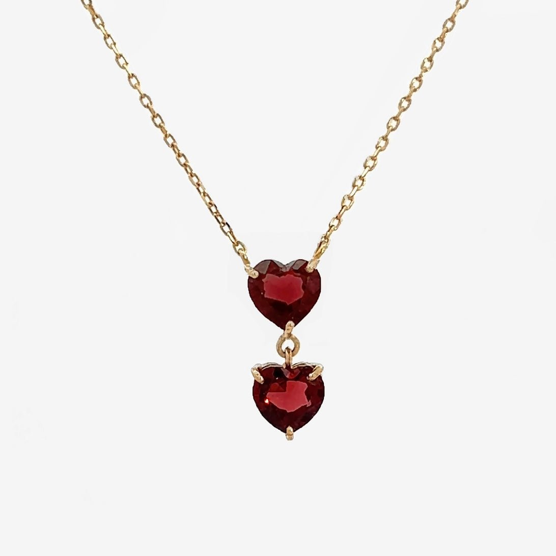 Double Hearts Necklace in Garnet - 18k Gold - Ly