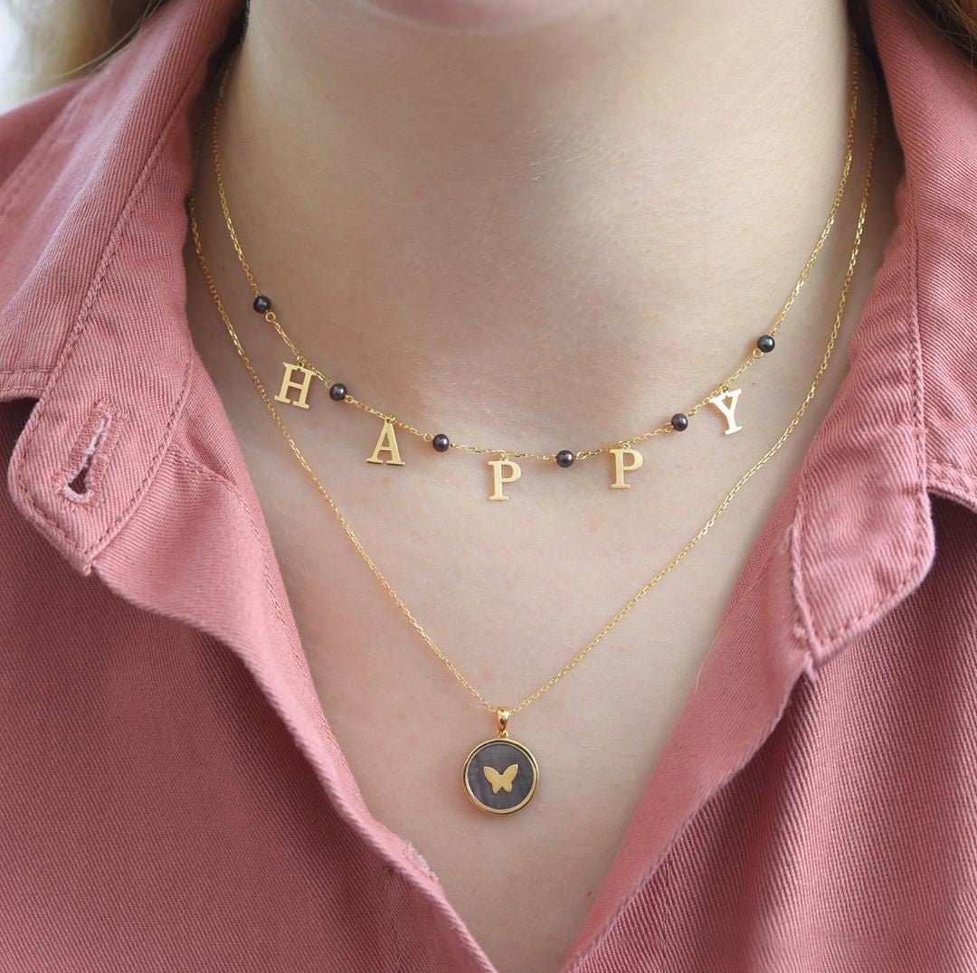 Esta Butterfly Necklace in Black Mother of Pearl - 18k Gold - Ly