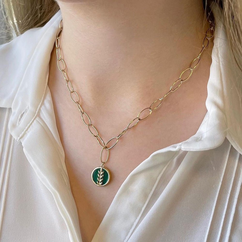 Fortuna Links Necklace in Green Malachite - 18k Gold - Ly