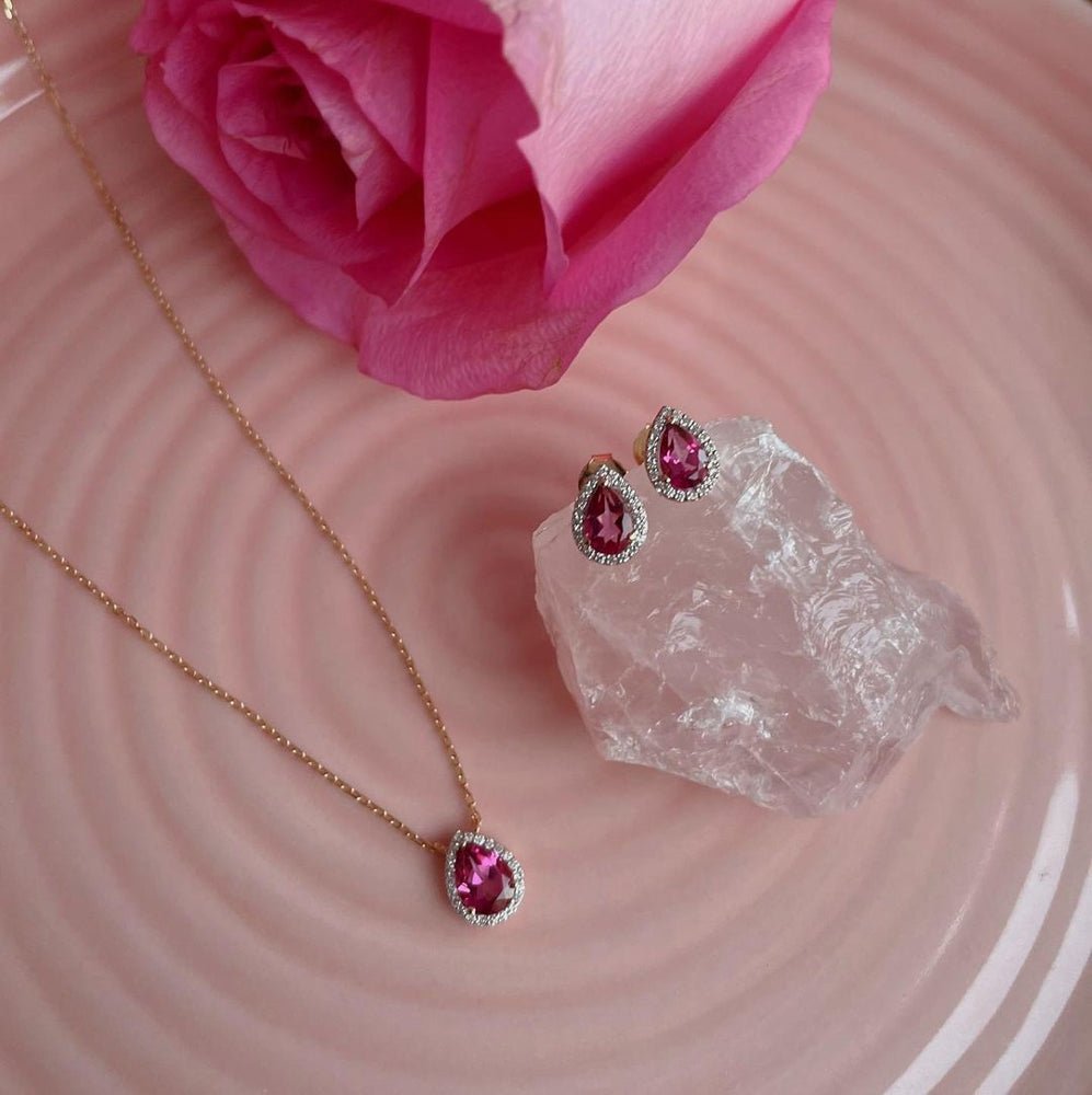 Garda Earrings in Diamond and Pink Topaz - 18k Gold - Ly