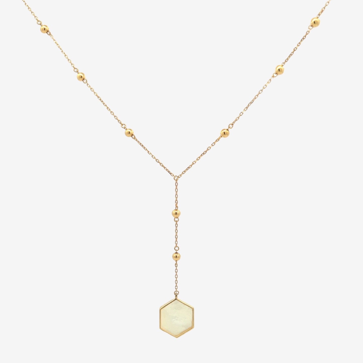 Hexa Lariat Necklace in Mother of Pearl - 18k Gold - Lynor