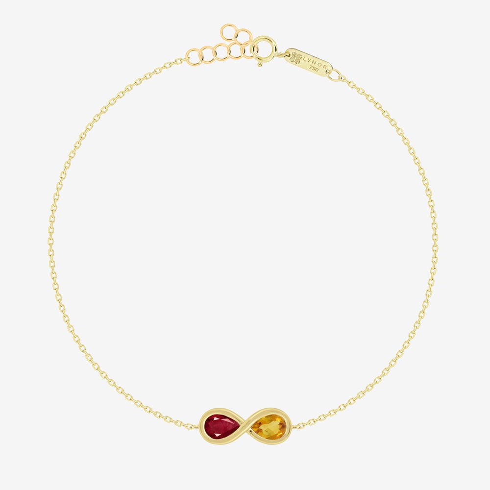 Infinity Bracelet in Garnet and Citrine - 18k Gold - Ly