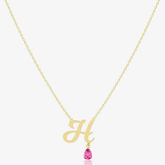Initial Necklace in Pink Tourmaline - 18k Gold - Lynor