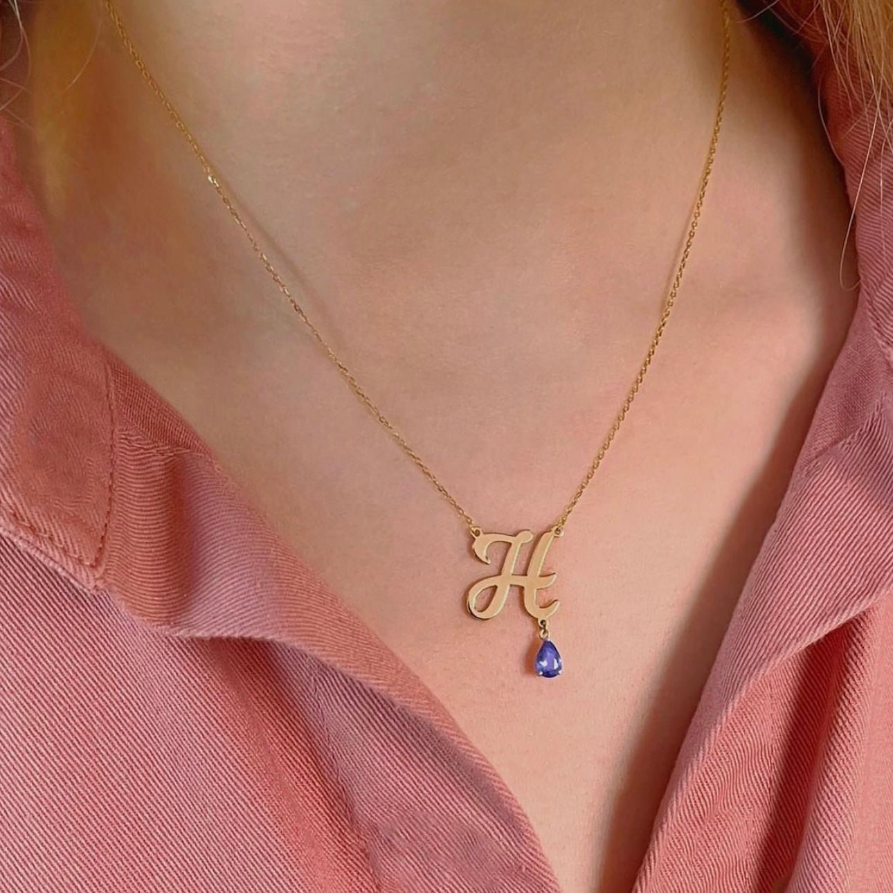 Initial Necklace in Tanzanite - 18k Gold - Lynor