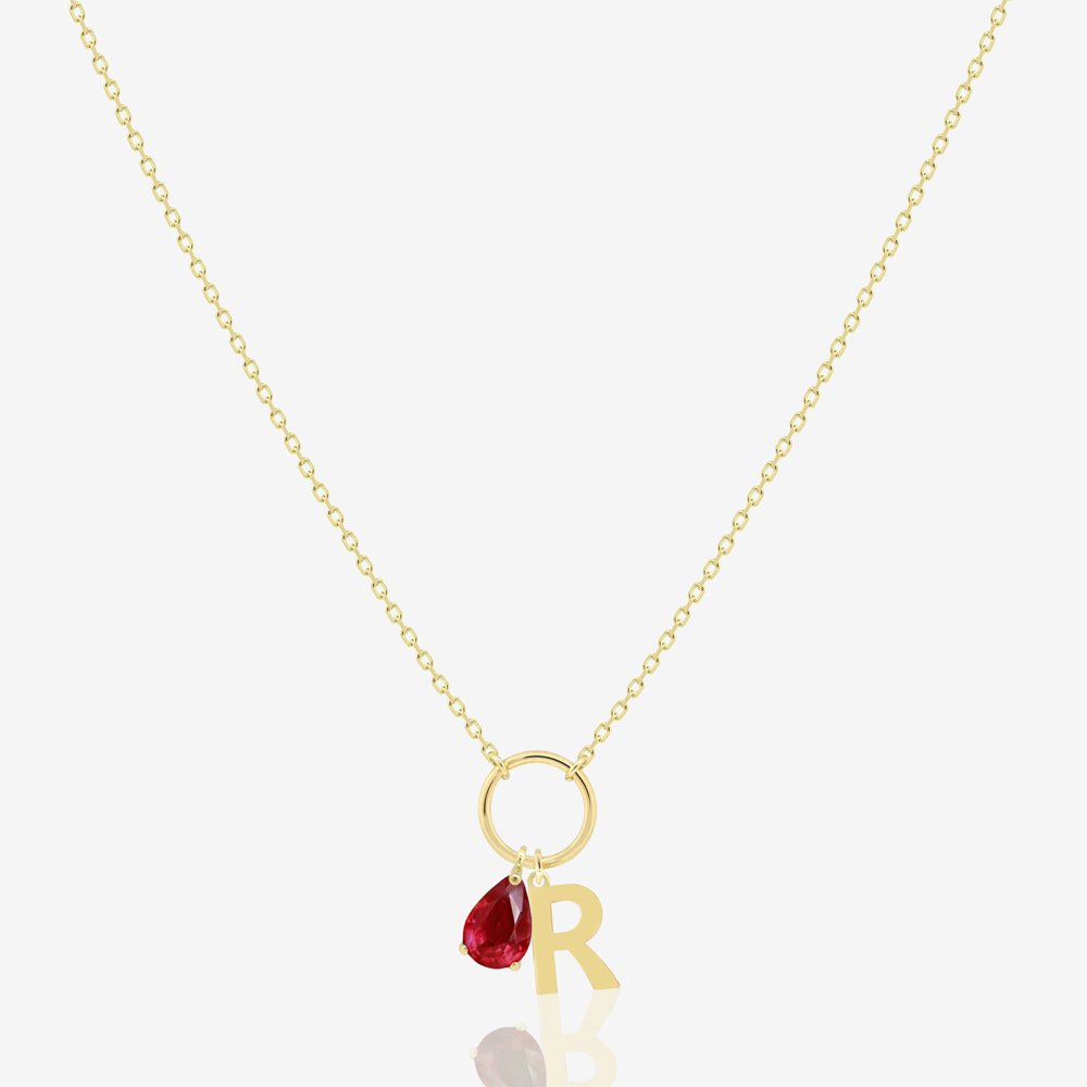 Initial Necklace with Ruby - 18k Gold - Ly