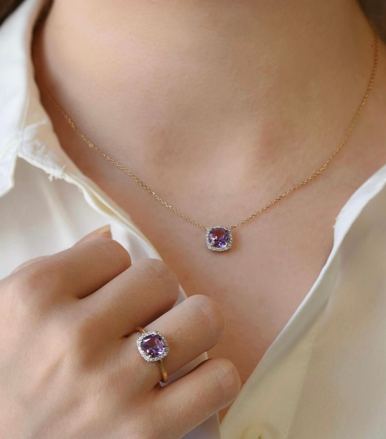 Iris Necklace in Diamond and Amethyst - 18k Gold - Ly