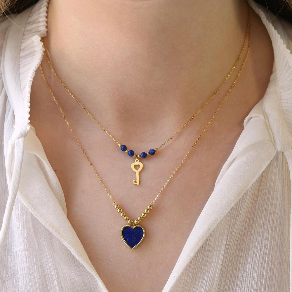 Mini Key Necklace in Lapis Lazuli - 18k Gold - Ly
