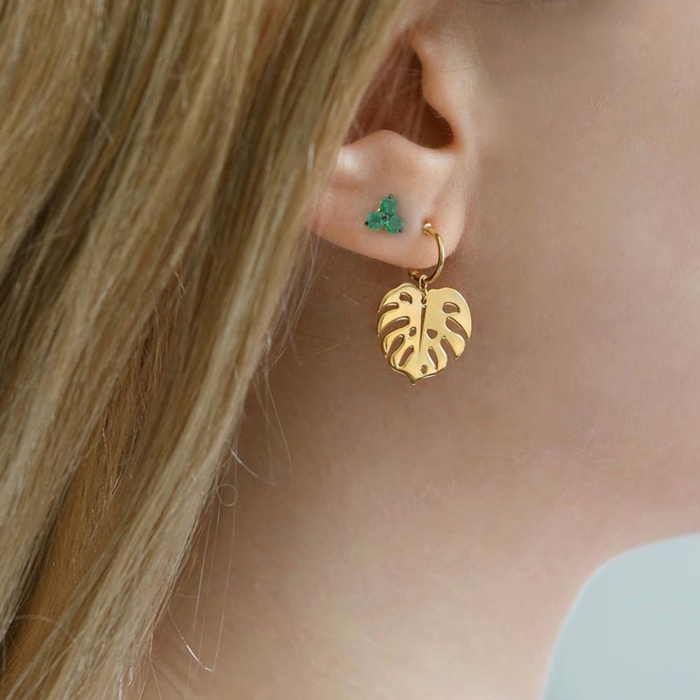Monstera Drop Earrings - 18k Gold - Ly